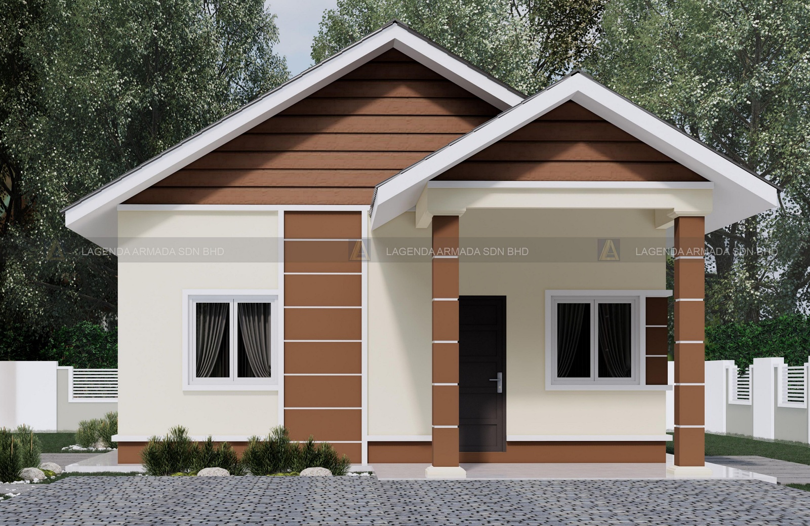 Modern house with brown accents.